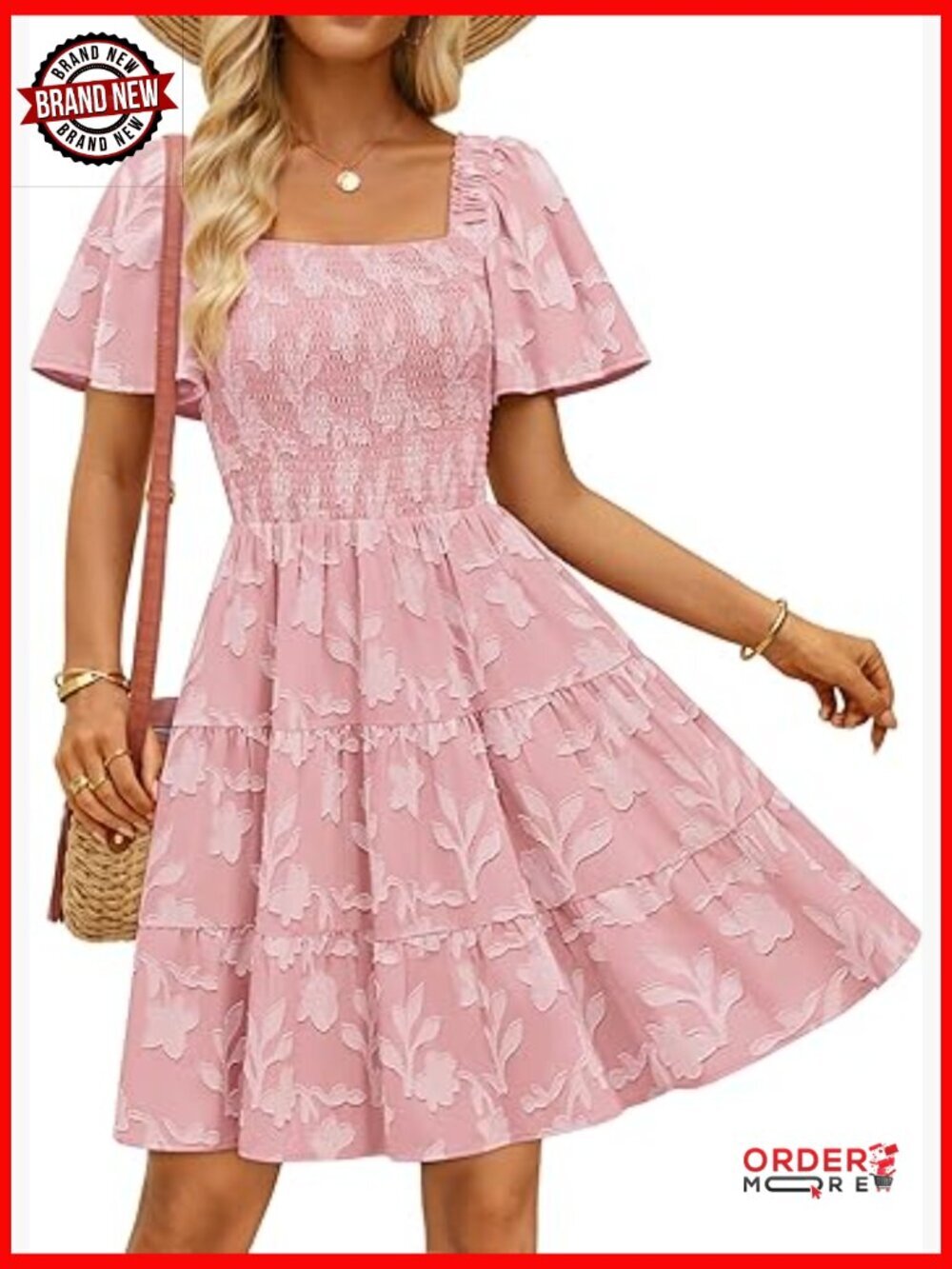 Women's Boho Floral Mini Dress Short Sleeve Square Neck Swing Sundress Summer